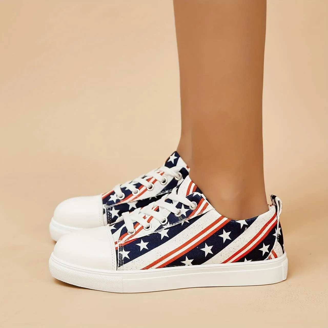 SACFOF Women's Independence Day Casual Shoes,Summer Comfortable Canvas Slip on Resistant Sneakers Classic Casual Walking Shoes