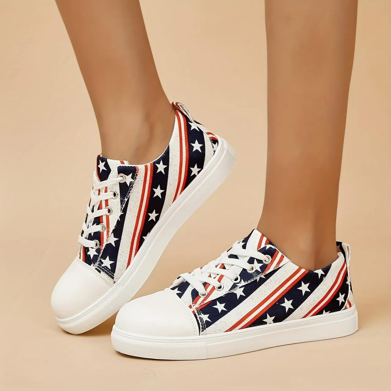 SACFOF Women's Independence Day Casual Shoes,Summer Comfortable Canvas Slip on Resistant Sneakers Classic Casual Walking Shoes