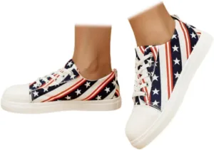 SACFOF Women's Independence Day Casual Shoes,Summer Comfortable Canvas Slip on Resistant Sneakers Classic Casual Walking Shoes