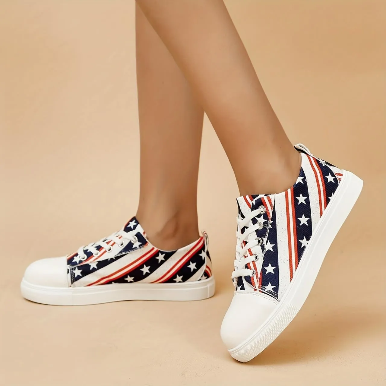 SACFOF Women's Independence Day Casual Shoes,Summer Comfortable Canvas Slip on Resistant Sneakers Classic Casual Walking Shoes