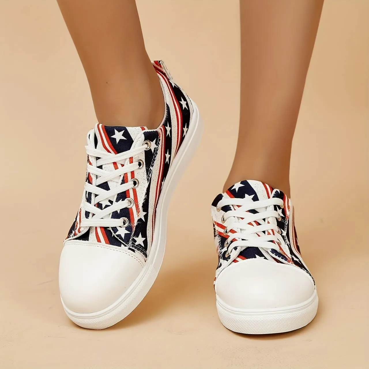 SACFOF Women's Independence Day Casual Shoes,Summer Comfortable Canvas Slip on Resistant Sneakers Classic Casual Walking Shoes