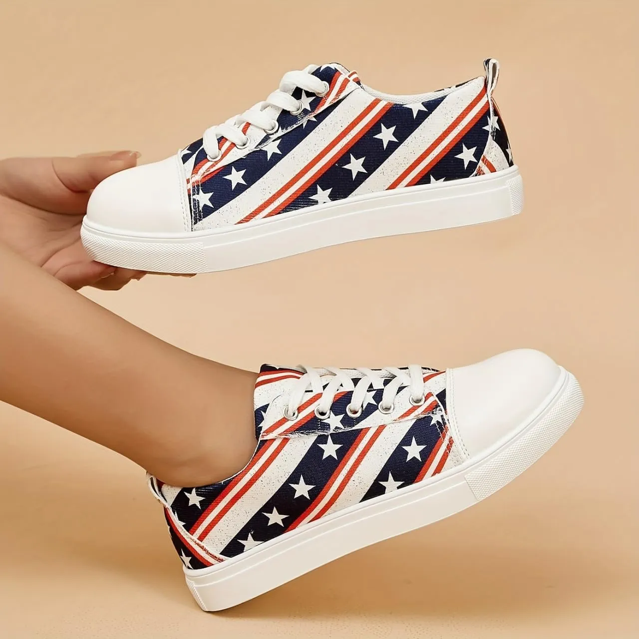 SACFOF Women's Independence Day Casual Shoes,Summer Comfortable Canvas Slip on Resistant Sneakers Classic Casual Walking Shoes