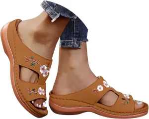 Sandals for Women 2024 Wedge Comfortable Boho Beach Sandals Women Arch Support Memory Foam Slip On Slide Slippers