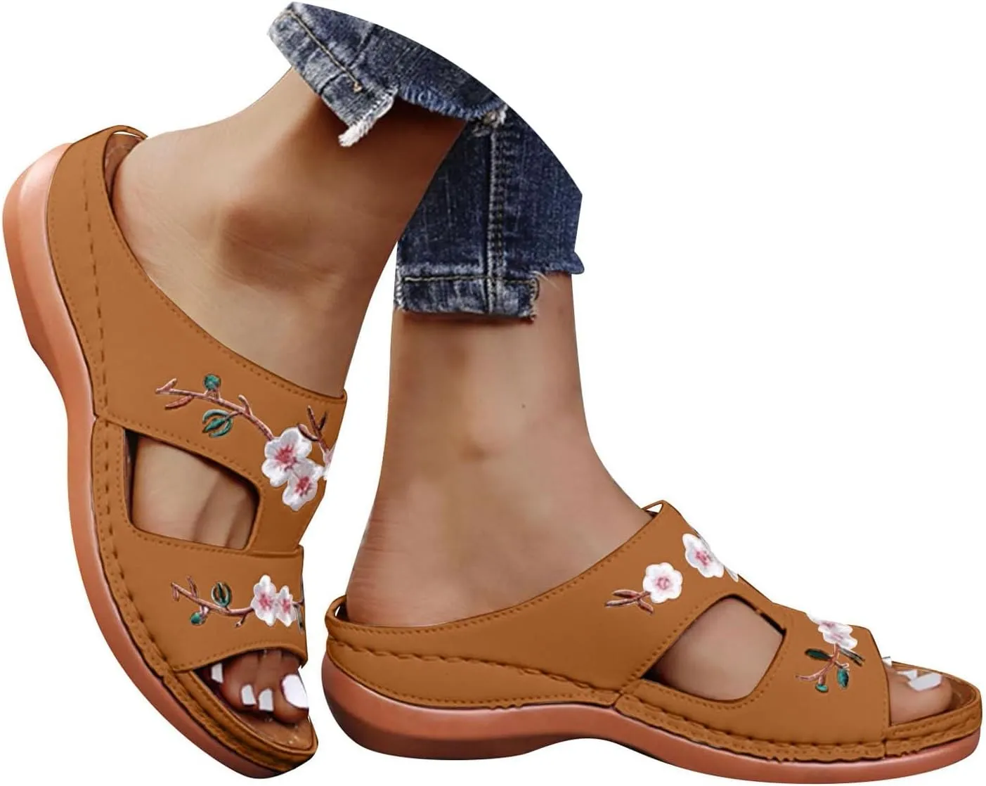 Sandals for Women 2024 Wedge Comfortable Boho Beach Sandals Women Arch Support Memory Foam Slip On Slide Slippers
