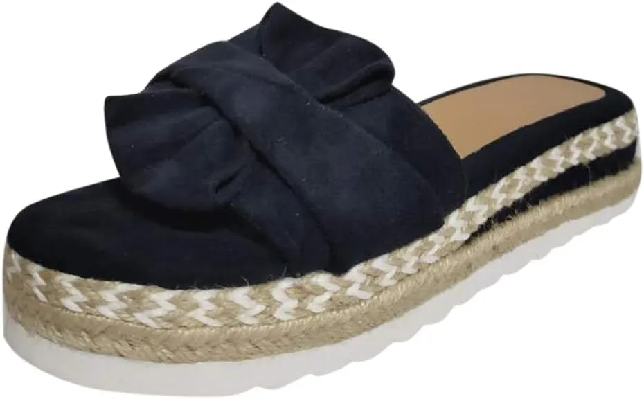 Sandals for Women Flat,Slide Sandals for Women Cork Sole Canvas Summer Cute Knot Bow Ladies Slides Sandals for Women