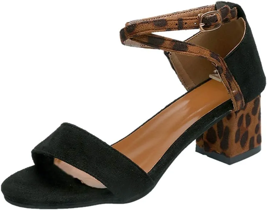 Sandals for Women Low Heel Wedge,Chunky Heel Sandal Open Toe Wedding Pumps with Buckle Ankle Strap Evening Party Shoes