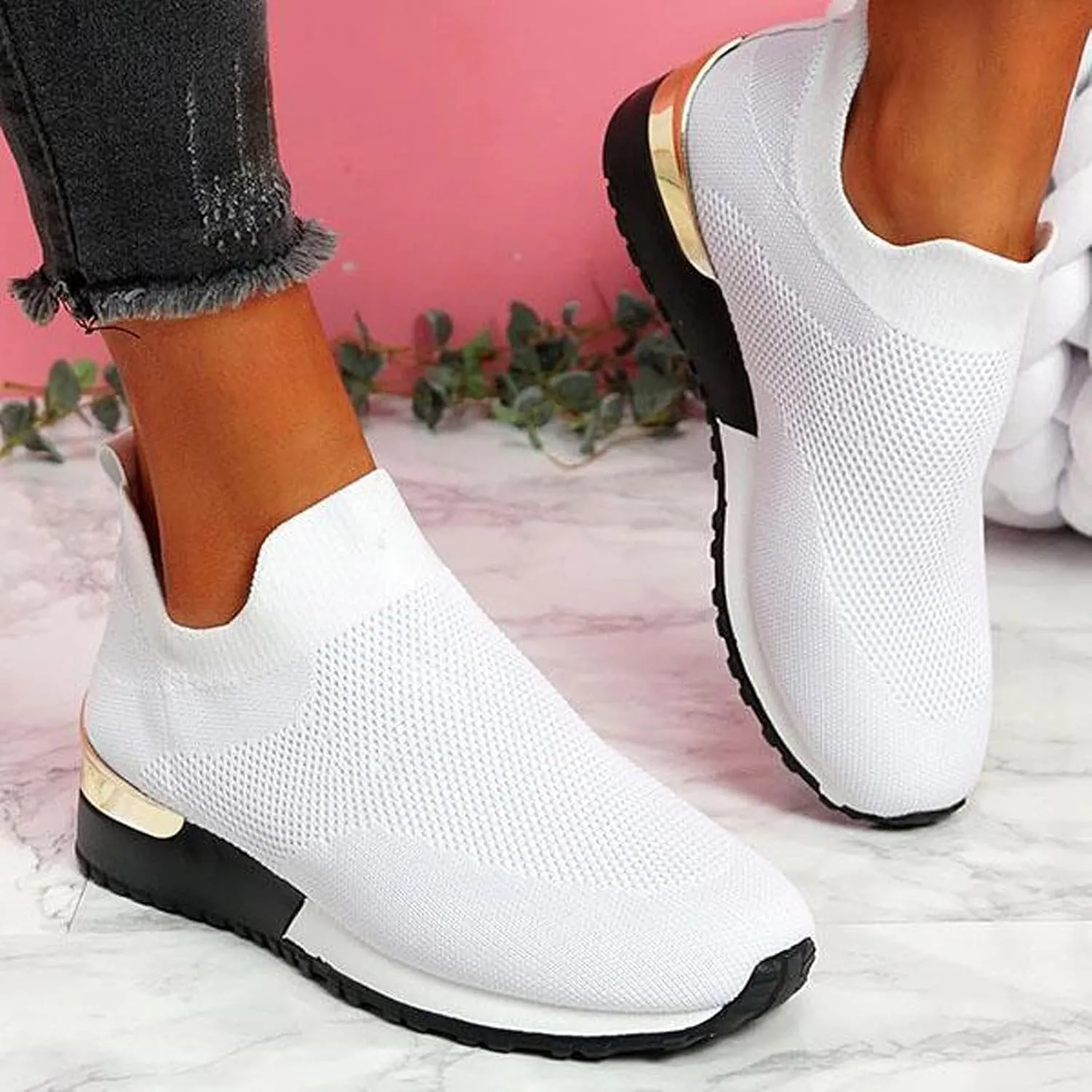 SBGMoSJ Women's Fashion Sneakers Lace-Up Woven Knit Upper Women's Wedge Fashion Sneakers Black Shoes Women Slip Ons Womens Fashion Sneakers Athletic Shoes Women Size 5.5