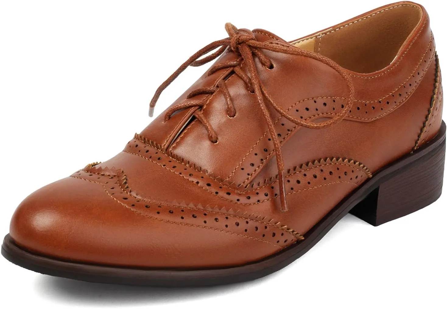 SHEMEE Women's Chunky Low Heels Oxfords Saddle Shoes Creeper Vintage Wingtip Brogues Perforated Flats Lace Up Derby Shoes