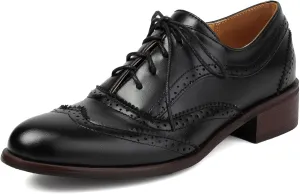 SHEMEE Women's Chunky Low Heels Oxfords Saddle Shoes Creeper Vintage Wingtip Brogues Perforated Flats Lace Up Derby Shoes