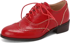 SHEMEE Women's Chunky Low Heels Oxfords Saddle Shoes Creeper Vintage Wingtip Brogues Perforated Flats Lace Up Multi Color Derby Shoes