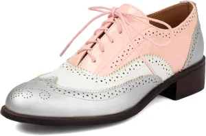 SHEMEE Women's Chunky Low Heels Oxfords Saddle Shoes Creeper Vintage Wingtip Brogues Perforated Flats Lace Up Pumps