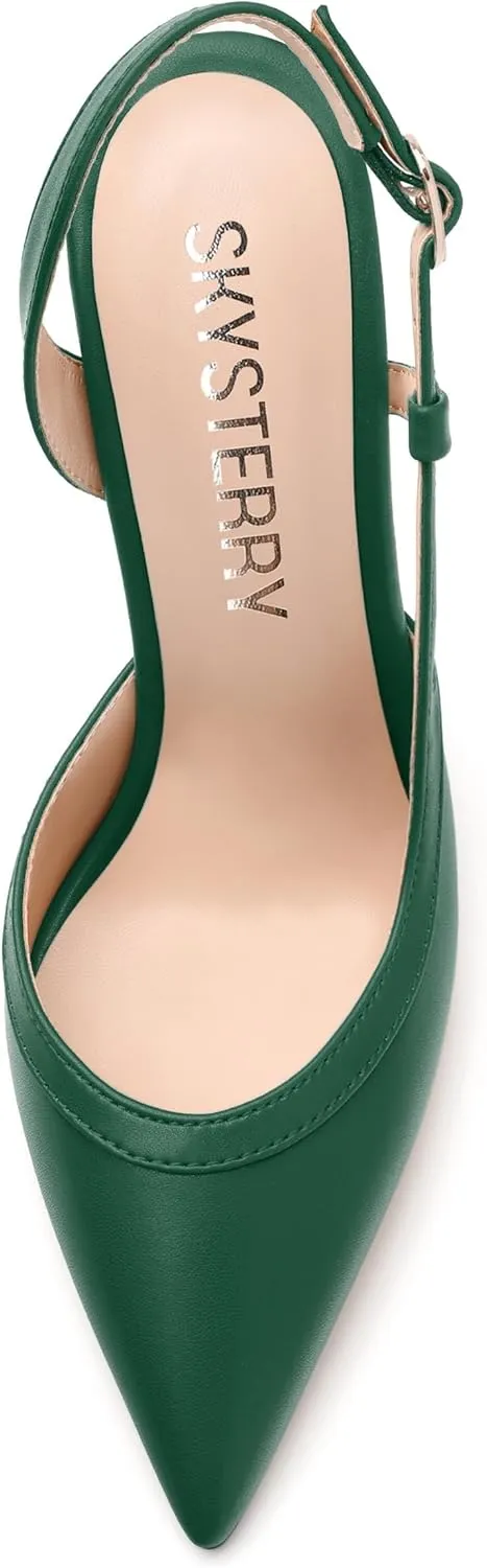 SKYSTERRY Women's Slingback Heels Closed Pointed Toe 4.7-Inch Stiletto High Heeled Pumps Sexy Wedding Party Office Work Dress Shoes
