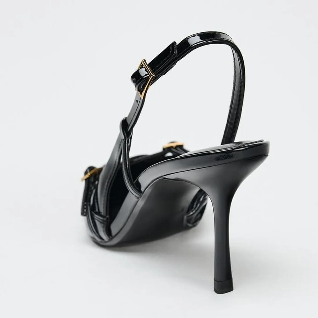 Slingback Heels for Women Closed Pointed Toe Kitten Dress Pumps with Buckle Straps Stiletto Work High Heels Denim Heeled Sandal