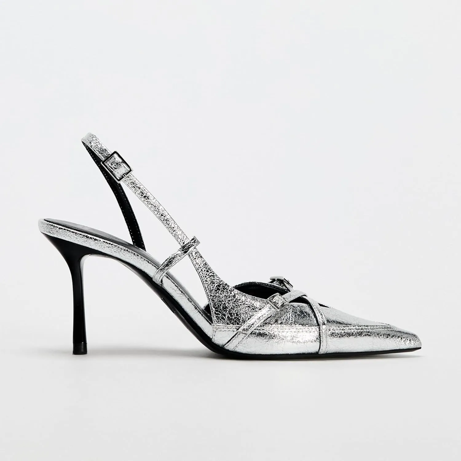 Slingback Heels for Women Closed Pointed Toe Kitten Dress Pumps with Buckle Straps Stiletto Work High Heels Denim Heeled Sandal
