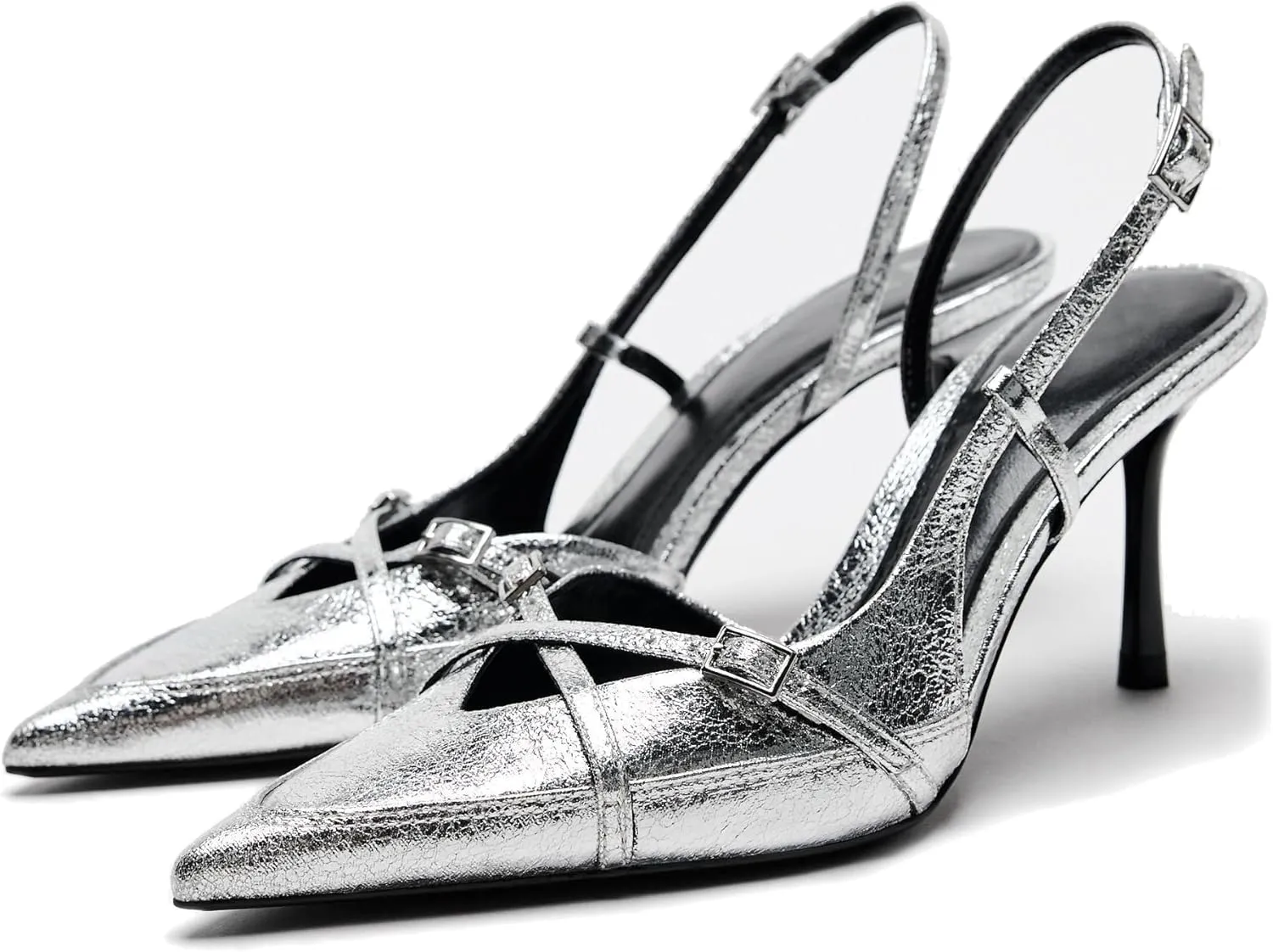 Slingback Heels for Women Closed Pointed Toe Kitten Dress Pumps with Buckle Straps Stiletto Work High Heels Denim Heeled Sandal
