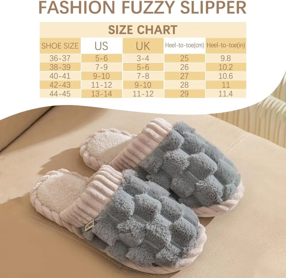 Slippers for Women,Retro Soft Plush Lightweight House Slippers Slip-on Cozy Indoor Outdoor Slippers,Slip on Anti-Skid Sole