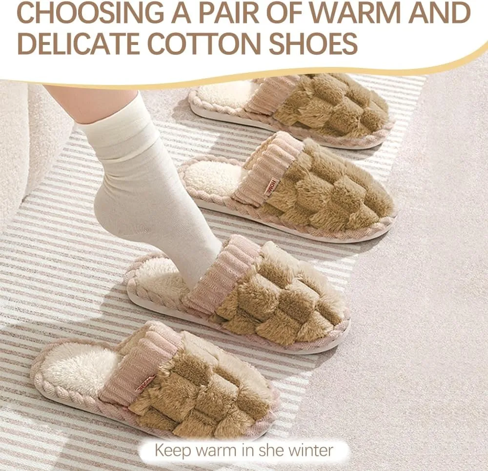 Slippers for Women,Retro Soft Plush Lightweight House Slippers Slip-on Cozy Indoor Outdoor Slippers,Slip on Anti-Skid Sole