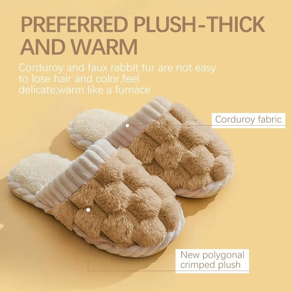 Slippers for Women,Retro Soft Plush Lightweight House Slippers Slip-on Cozy Indoor Outdoor Slippers,Slip on Anti-Skid Sole