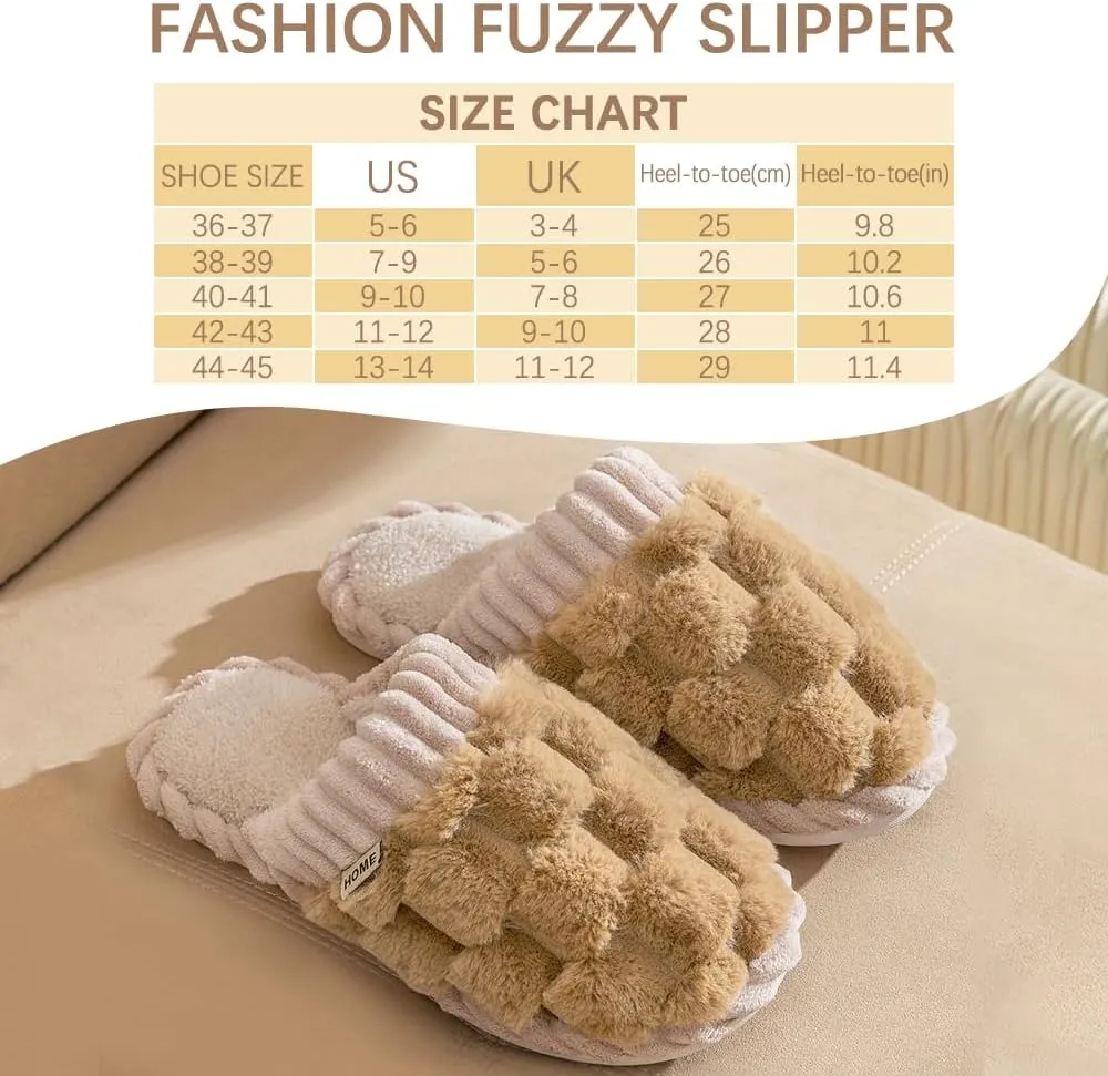 Slippers for Women,Retro Soft Plush Lightweight House Slippers Slip-on Cozy Indoor Outdoor Slippers,Slip on Anti-Skid Sole