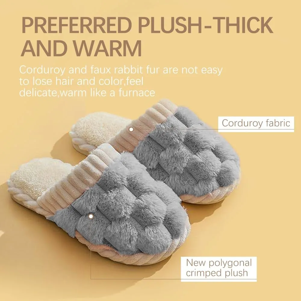 Slippers for Women,Retro Soft Plush Lightweight House Slippers Slip-on Cozy Indoor Outdoor Slippers,Slip on Anti-Skid Sole