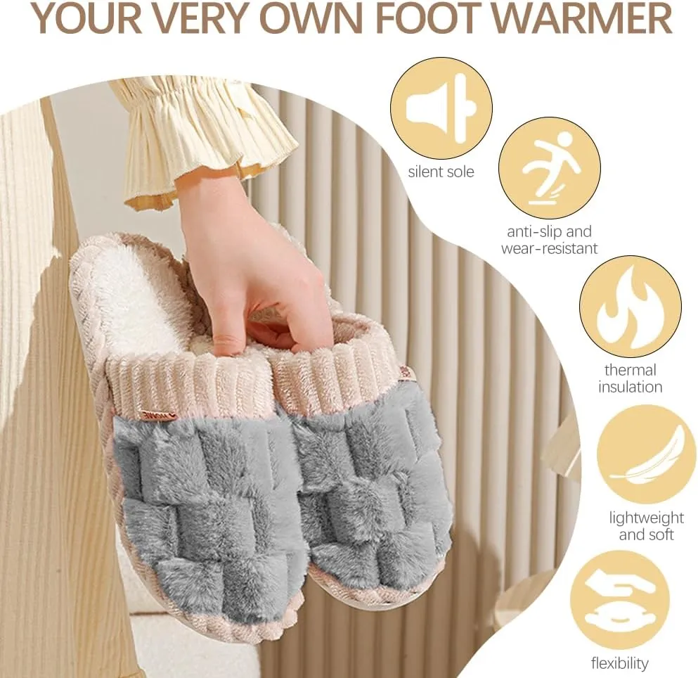 Slippers for Women,Retro Soft Plush Lightweight House Slippers Slip-on Cozy Indoor Outdoor Slippers,Slip on Anti-Skid Sole