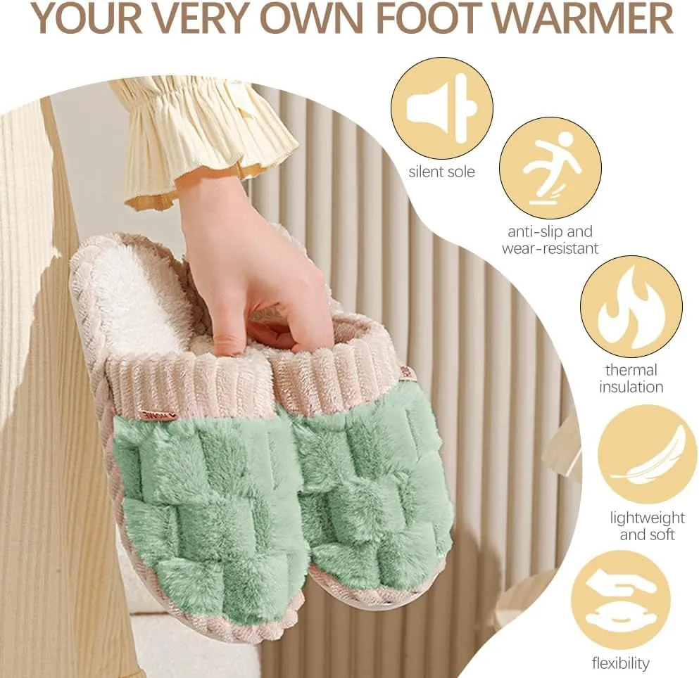 Slippers for Women,Retro Soft Plush Lightweight House Slippers Slip-on Cozy Indoor Outdoor Slippers,Slip on Anti-Skid Sole
