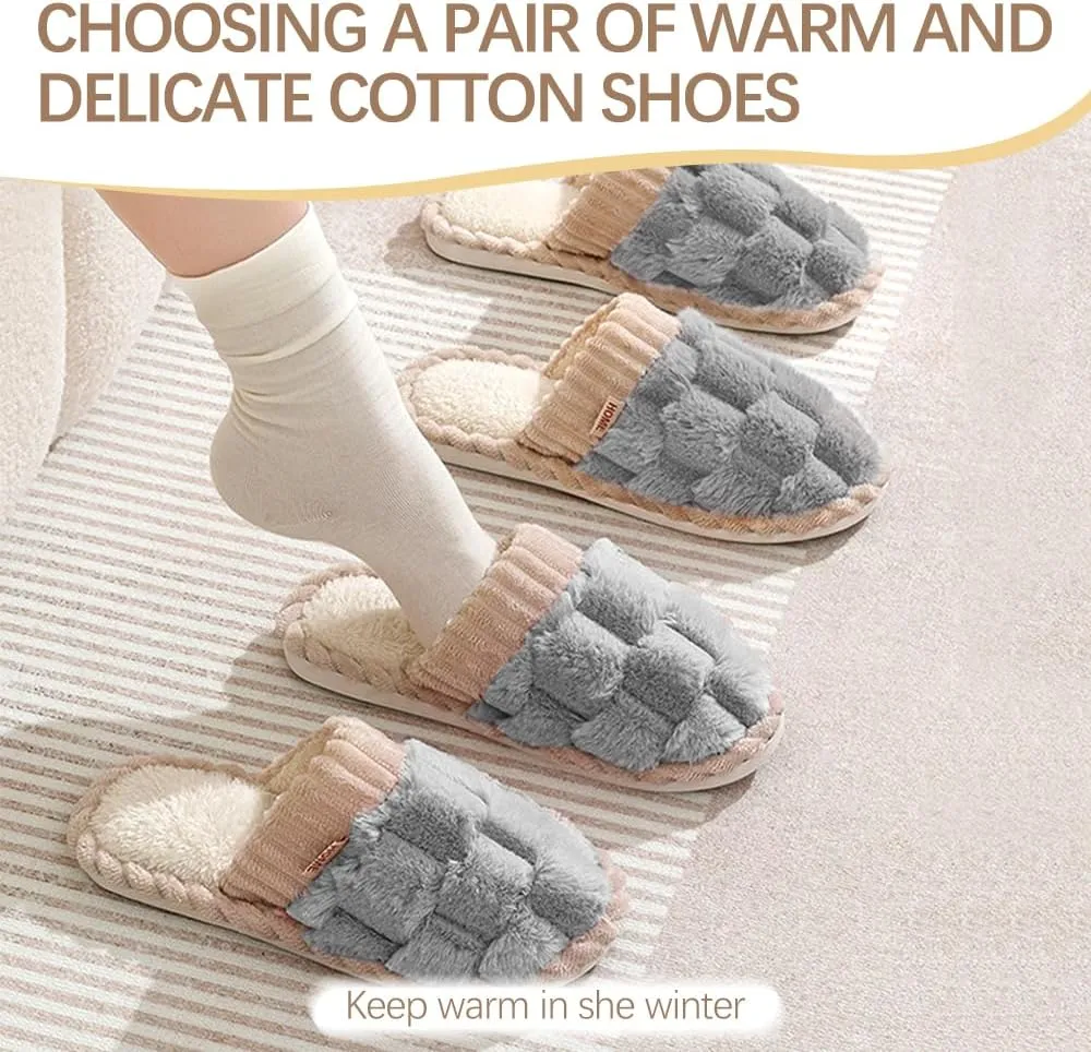 Slippers for Women,Retro Soft Plush Lightweight House Slippers Slip-on Cozy Indoor Outdoor Slippers,Slip on Anti-Skid Sole