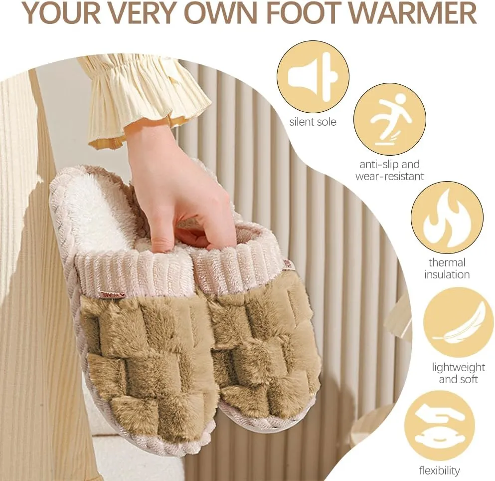 Slippers for Women,Retro Soft Plush Lightweight House Slippers Slip-on Cozy Indoor Outdoor Slippers,Slip on Anti-Skid Sole