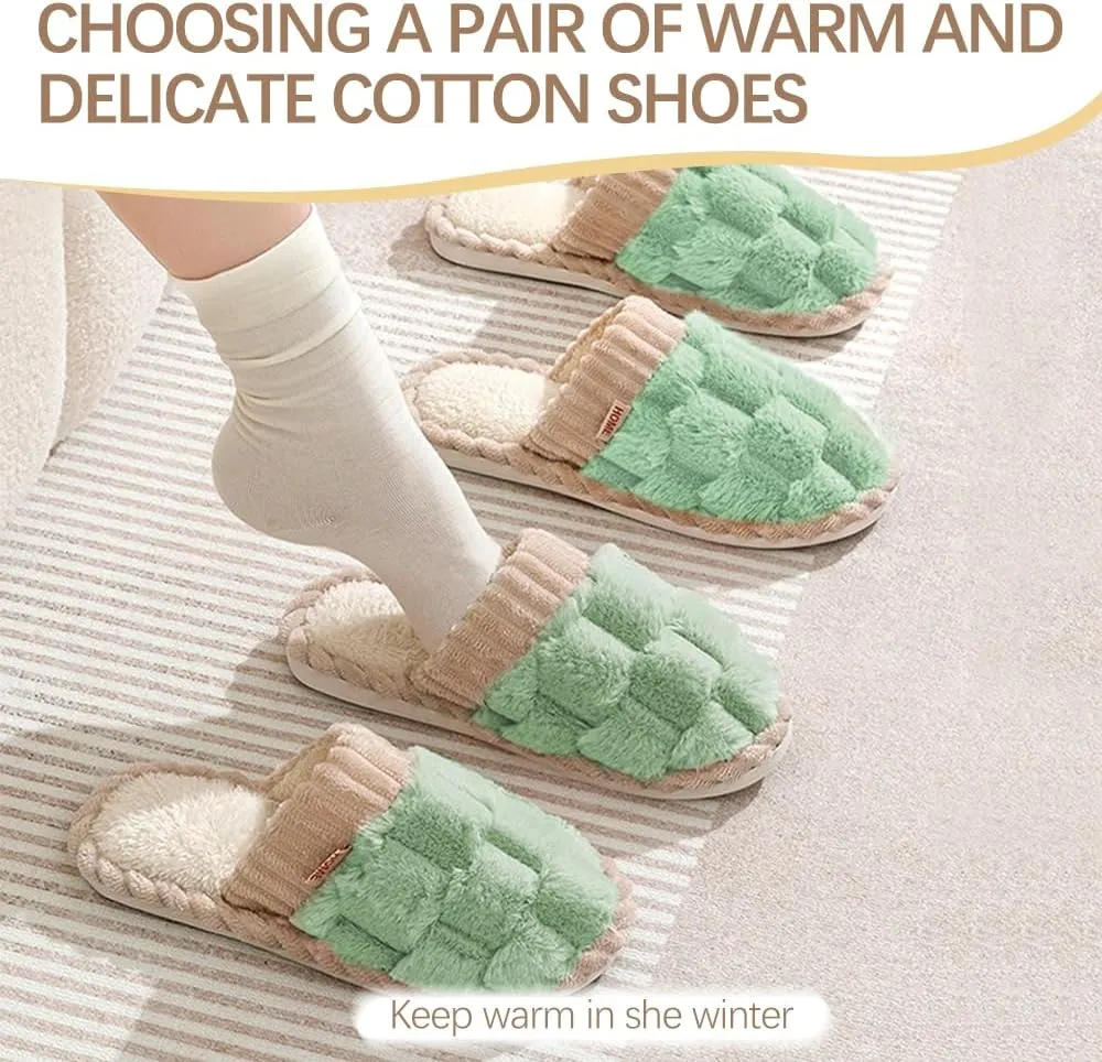 Slippers for Women,Retro Soft Plush Lightweight House Slippers Slip-on Cozy Indoor Outdoor Slippers,Slip on Anti-Skid Sole