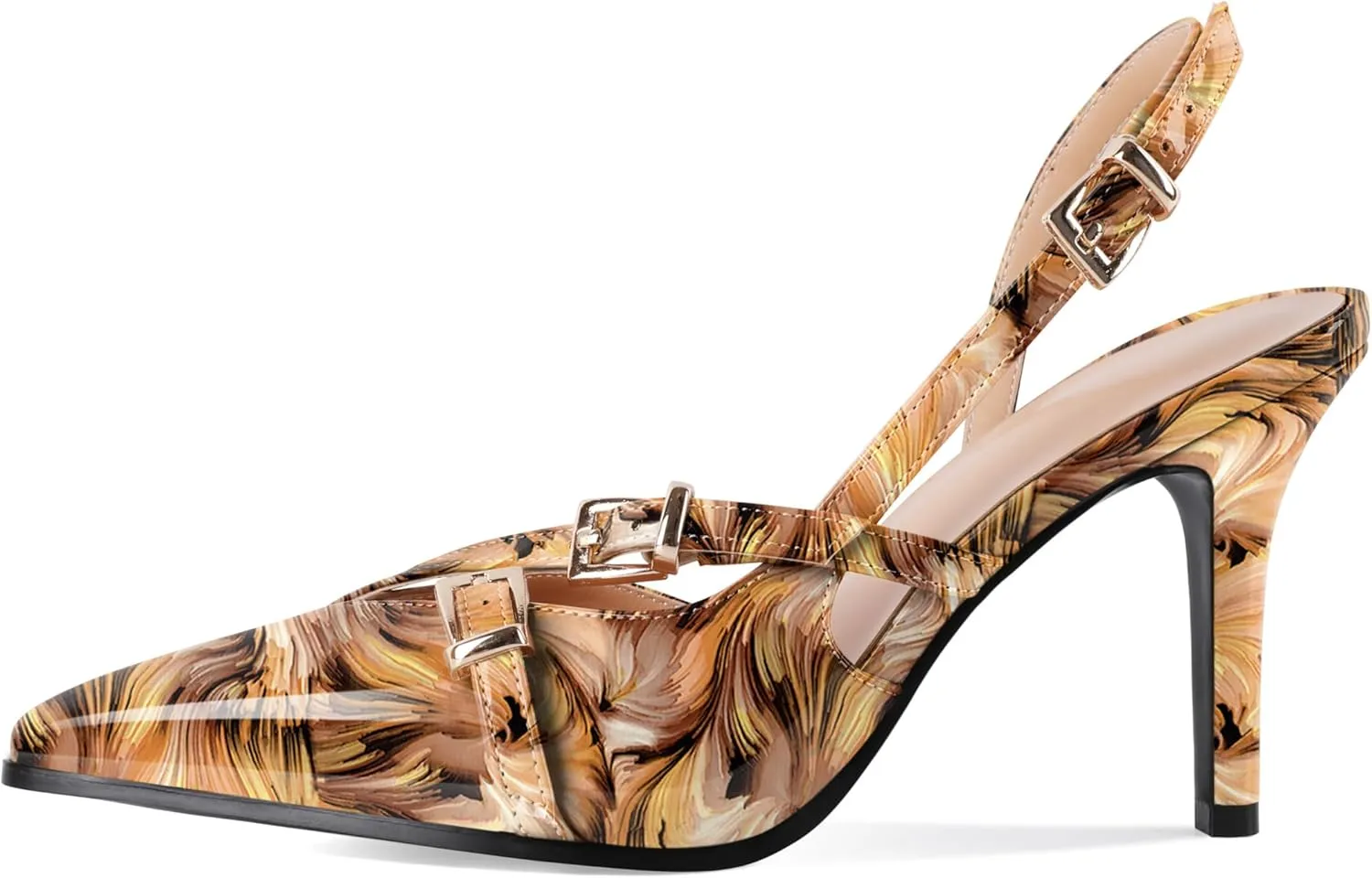 Soireelady Women Slingback Heels Pointed Toe High Stiletto Heels Pumps Buckle Strap D'Orsay Fashion Dress Shoes 3.5 Inch
