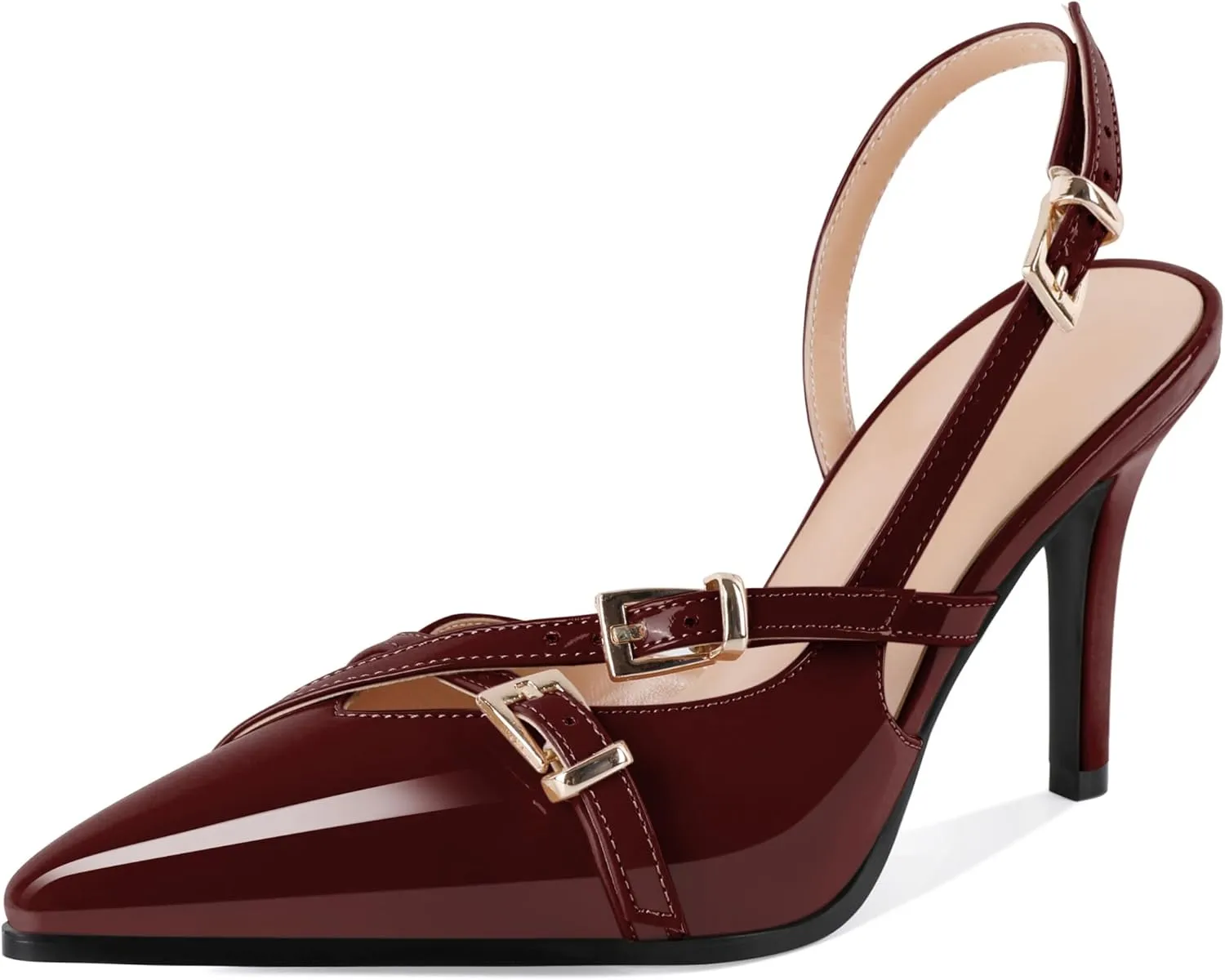 Soireelady Women Slingback Heels Pointed Toe High Stiletto Heels Pumps Buckle Strap D'Orsay Fashion Dress Shoes 3.5 Inch