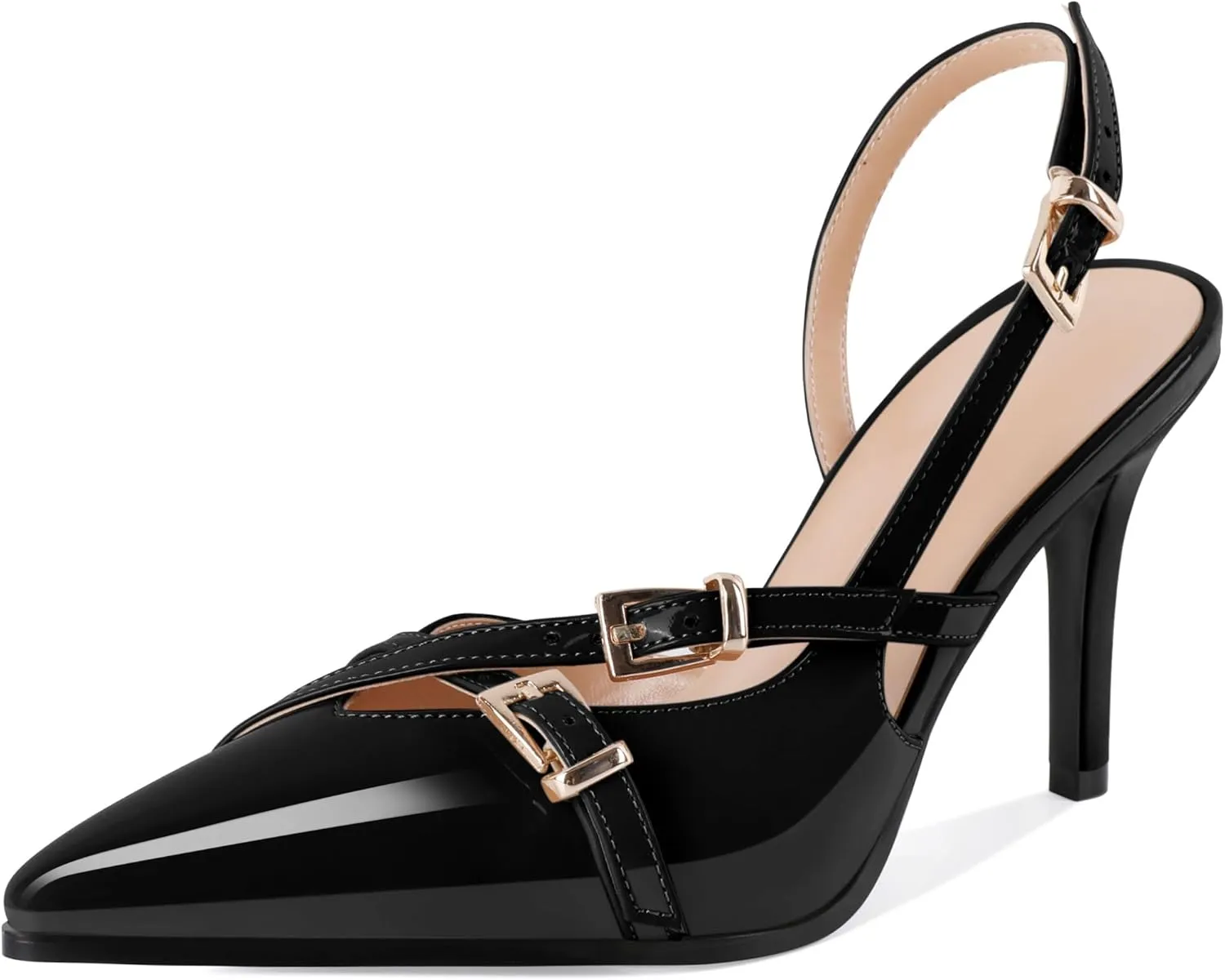 Soireelady Women Slingback Heels Pointed Toe High Stiletto Heels Pumps Buckle Strap D'Orsay Fashion Dress Shoes 3.5 Inch