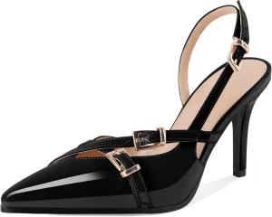 Soireelady Women Slingback Heels Pointed Toe High Stiletto Heels Pumps Buckle Strap D'Orsay Fashion Dress Shoes 3.5 Inch