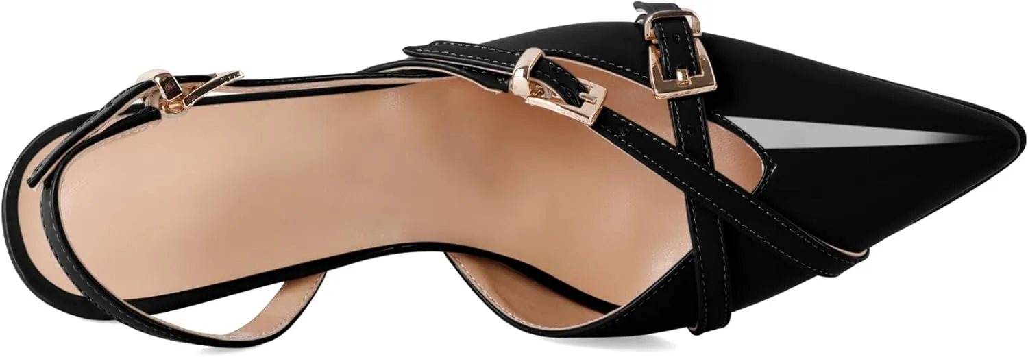 Soireelady Women Slingback Heels Pointed Toe High Stiletto Heels Pumps Buckle Strap D'Orsay Fashion Dress Shoes 3.5 Inch