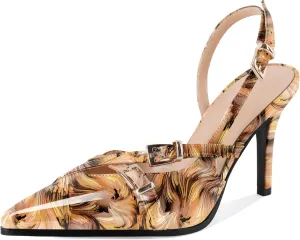 Soireelady Women Slingback Heels Pointed Toe High Stiletto Heels Pumps Buckle Strap D'Orsay Fashion Dress Shoes 3.5 Inch