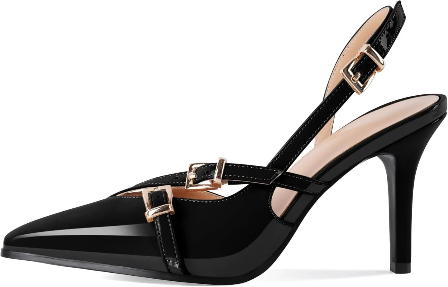 Soireelady Women Slingback Heels Pointed Toe High Stiletto Heels Pumps Buckle Strap D'Orsay Fashion Dress Shoes 3.5 Inch