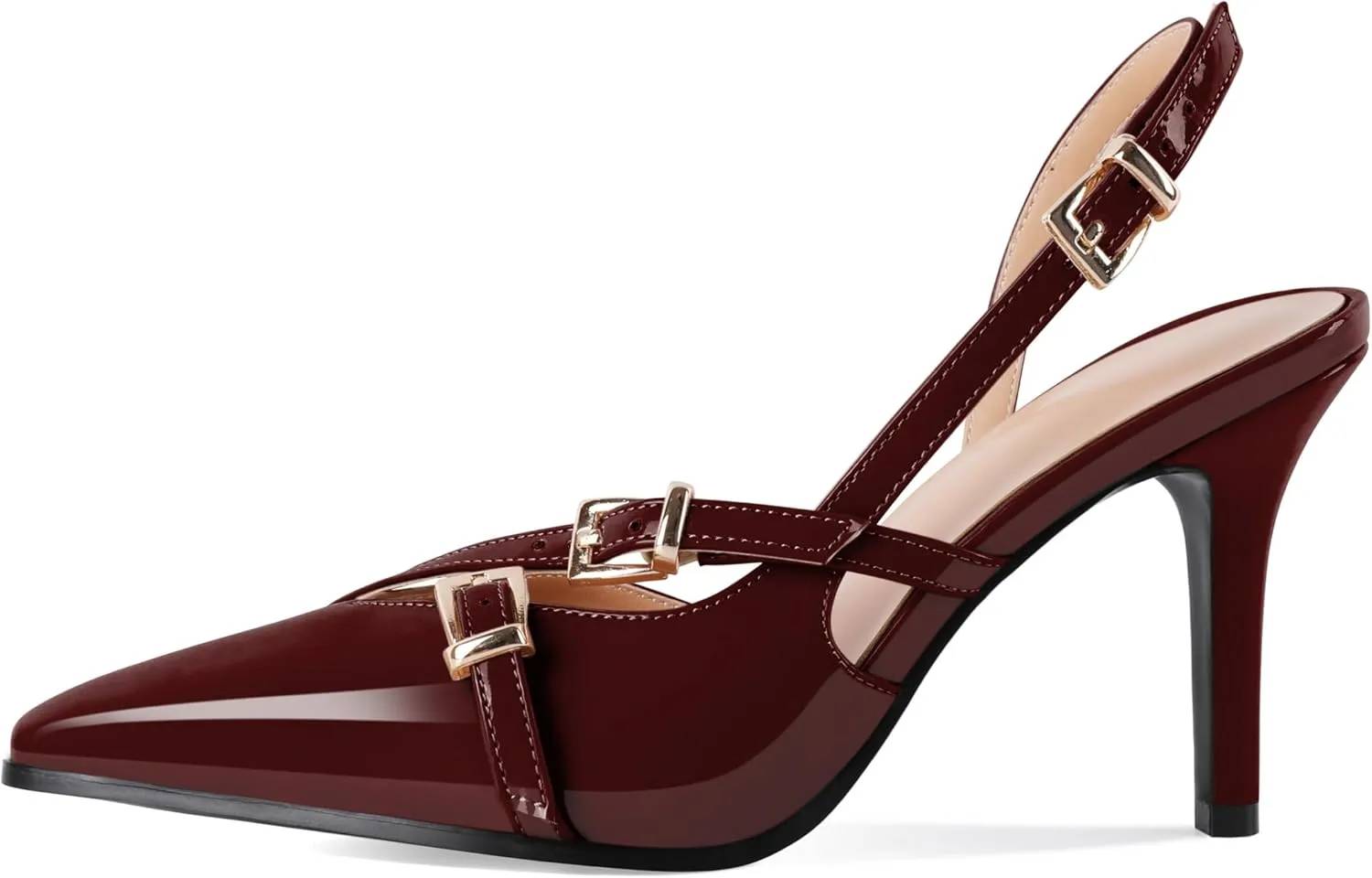 Soireelady Women Slingback Heels Pointed Toe High Stiletto Heels Pumps Buckle Strap D'Orsay Fashion Dress Shoes 3.5 Inch