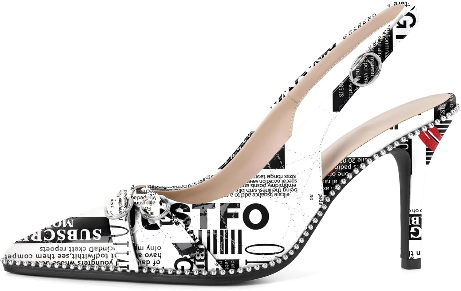 Soireelady Women Slingback Heels Pointed Toe High Stiletto Heels Pumps Buckle Strap Embroidery Fashion Dress Shoes 3.5 Inch
