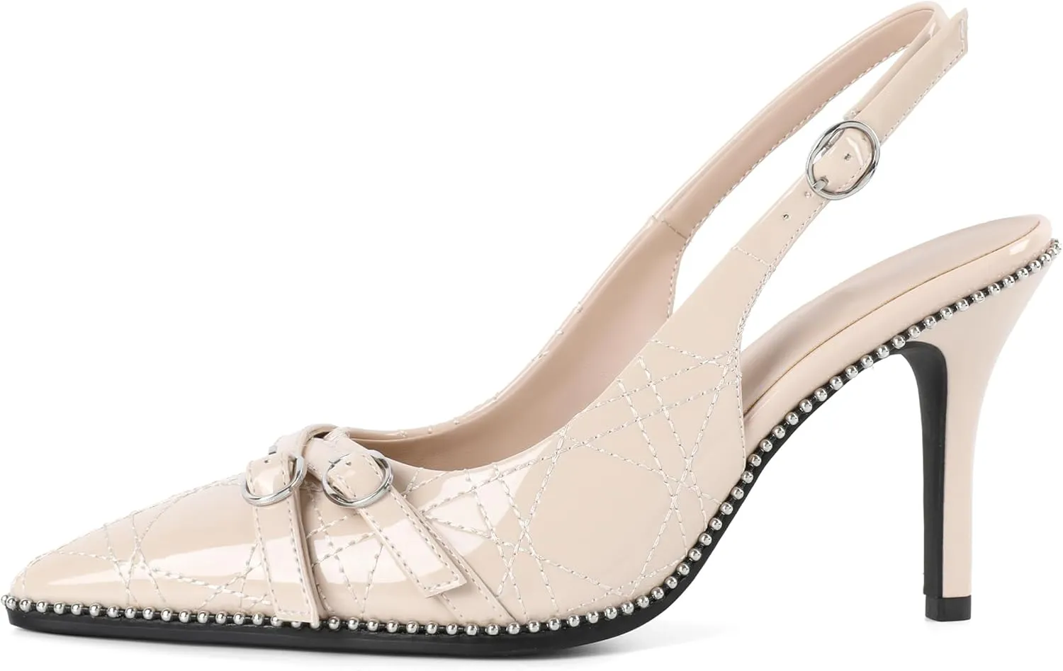 Soireelady Women Slingback Heels Pointed Toe High Stiletto Heels Pumps Buckle Strap Embroidery Fashion Dress Shoes 3.5 Inch