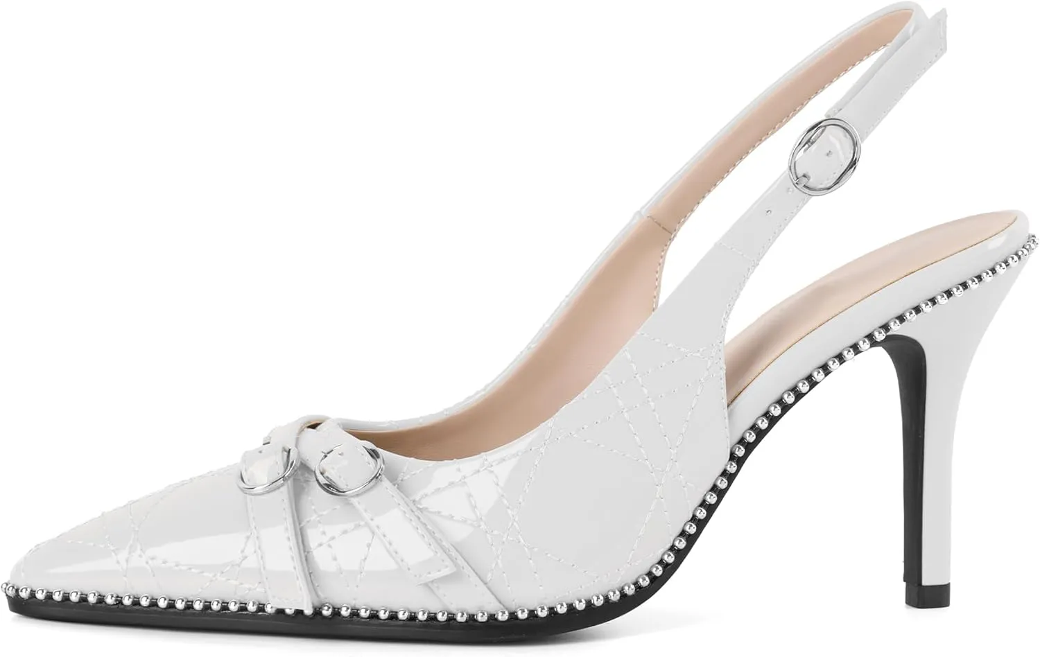 Soireelady Women Slingback Heels Pointed Toe High Stiletto Heels Pumps Buckle Strap Embroidery Fashion Dress Shoes 3.5 Inch