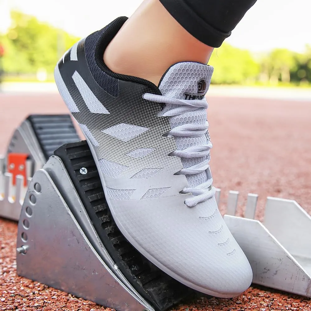 THESTRON Men Women Kids Track and Field Shoes Professional 8 Spikes Running Racing Sneakers Breathable Lightweight Sprinting Shoes