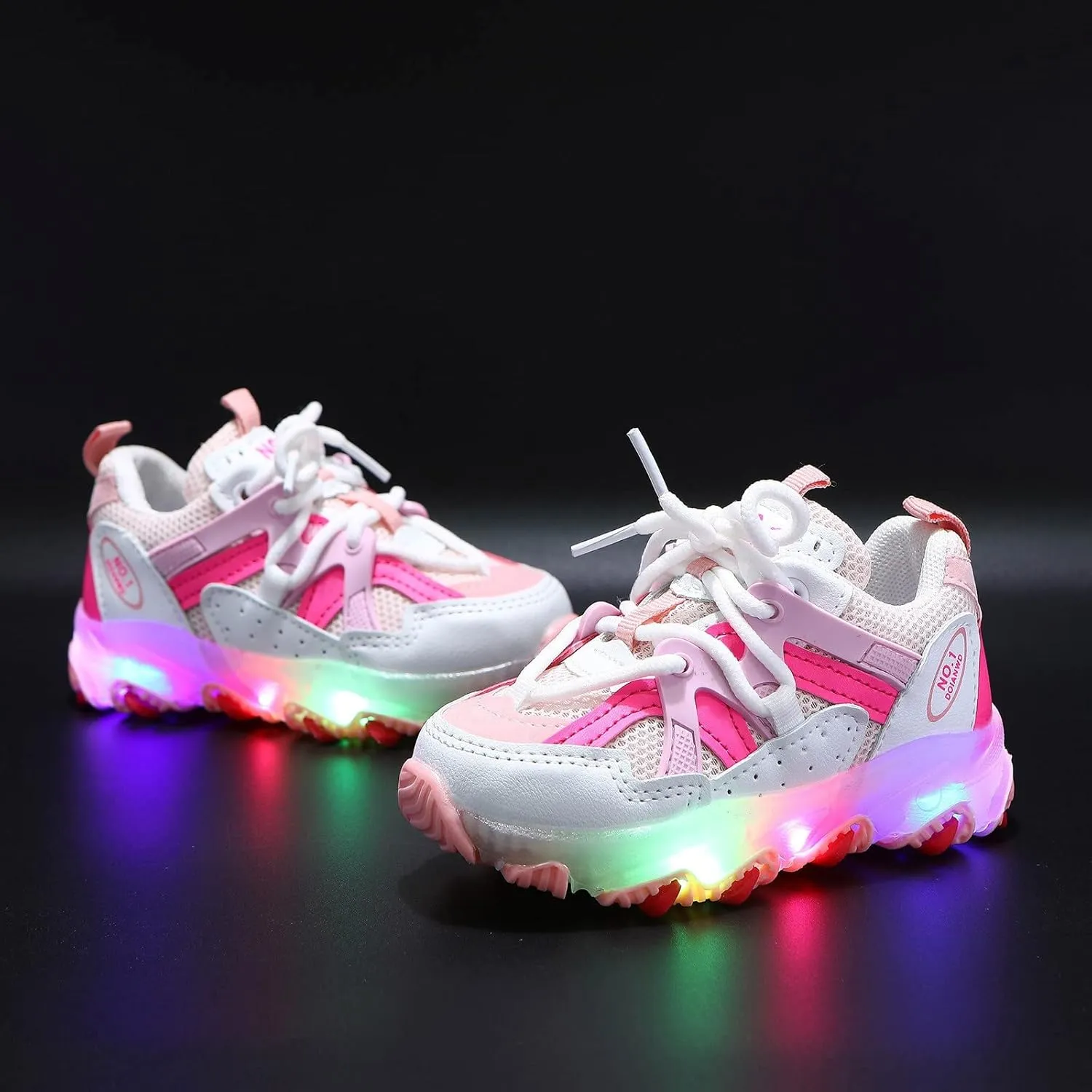Toddler Boys Girls Light Up Shoes Kids Led Flashing Lightweight Mesh Breathable Running Sneakers with Lace-Up