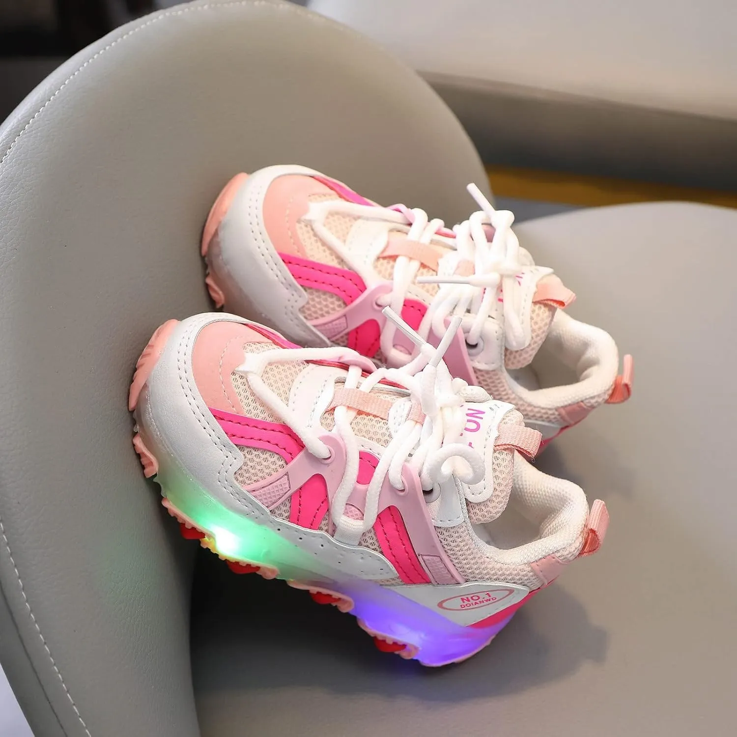 Toddler Boys Girls Light Up Shoes Kids Led Flashing Lightweight Mesh Breathable Running Sneakers with Lace-Up