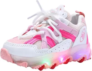 Toddler Boys Girls Light Up Shoes Kids Led Flashing Lightweight Mesh Breathable Running Sneakers with Lace-Up
