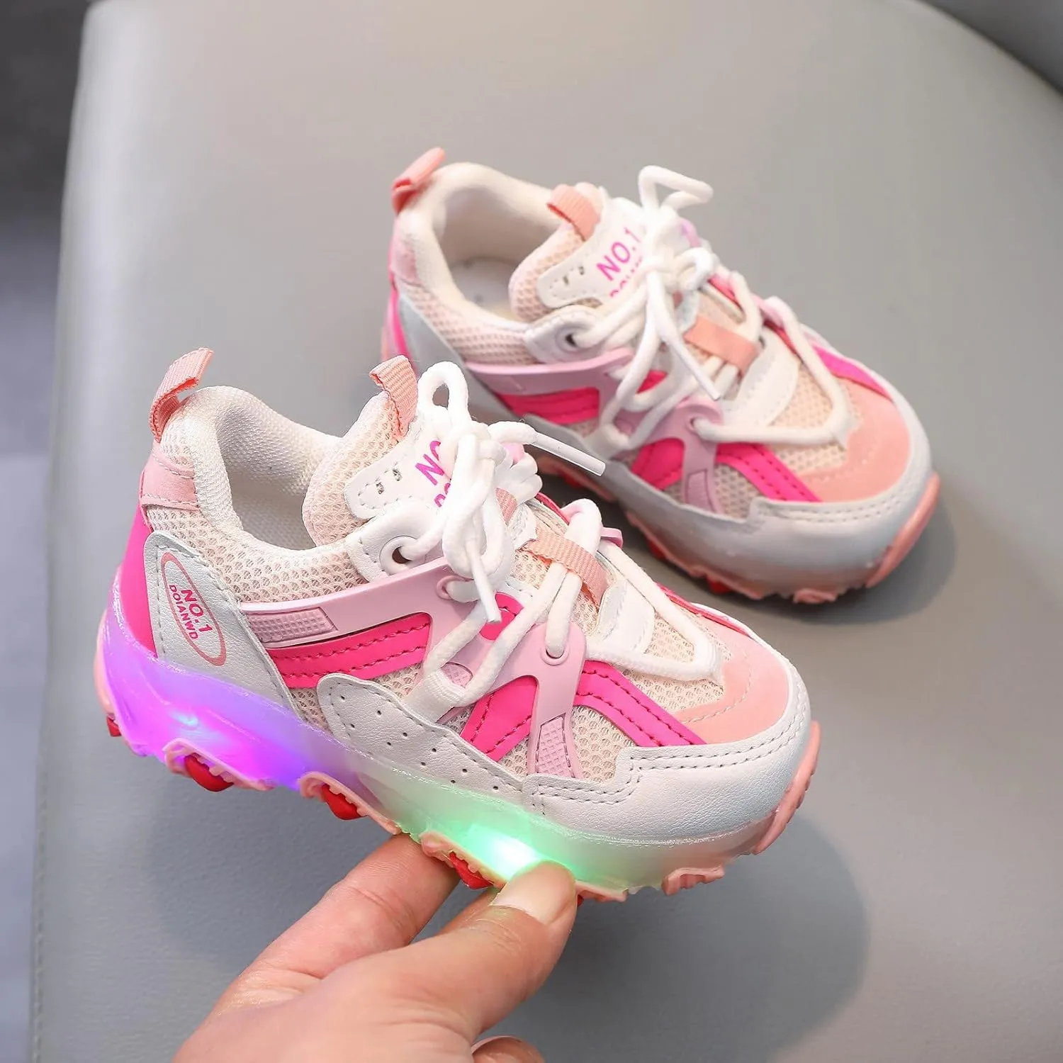 Toddler Boys Girls Light Up Shoes Kids Led Flashing Lightweight Mesh Breathable Running Sneakers with Lace-Up
