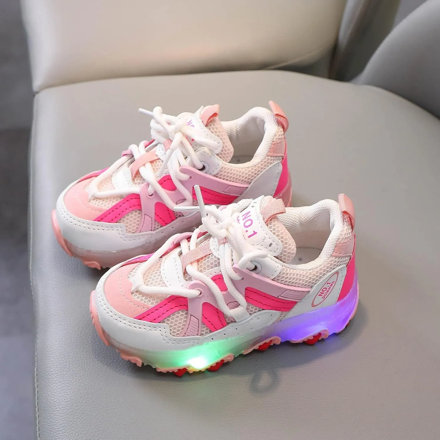 Toddler Boys Girls Light Up Shoes Kids Led Flashing Lightweight Mesh Breathable Running Sneakers with Lace-Up