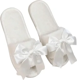 Verdusa Women's 3D Bow Plush Fuzzy Slippers Open Toe Warm Indoor Bride Wedding Slippers