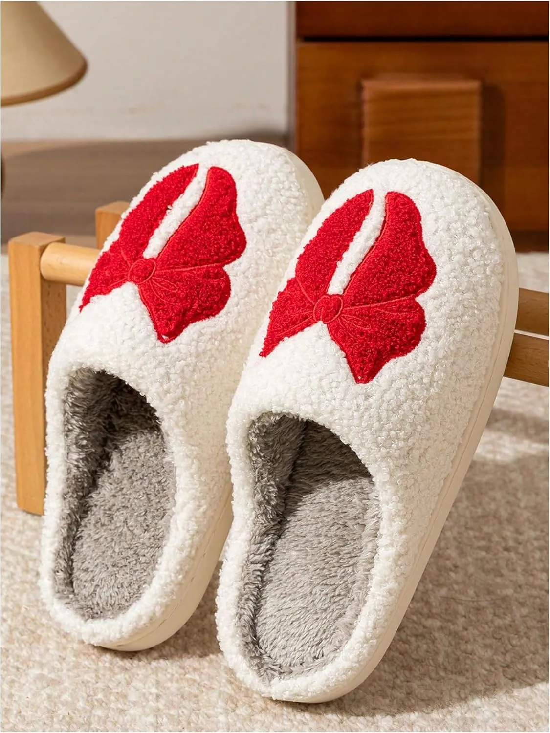 Verdusa Women's Bow Fuzzy Bedroom Slippers Warm Indoor Home Slipper Shoes