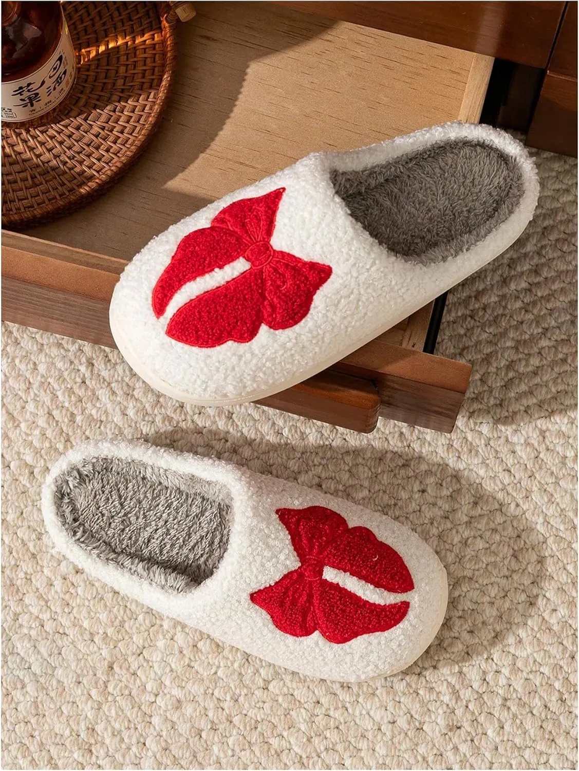 Verdusa Women's Bow Fuzzy Bedroom Slippers Warm Indoor Home Slipper Shoes