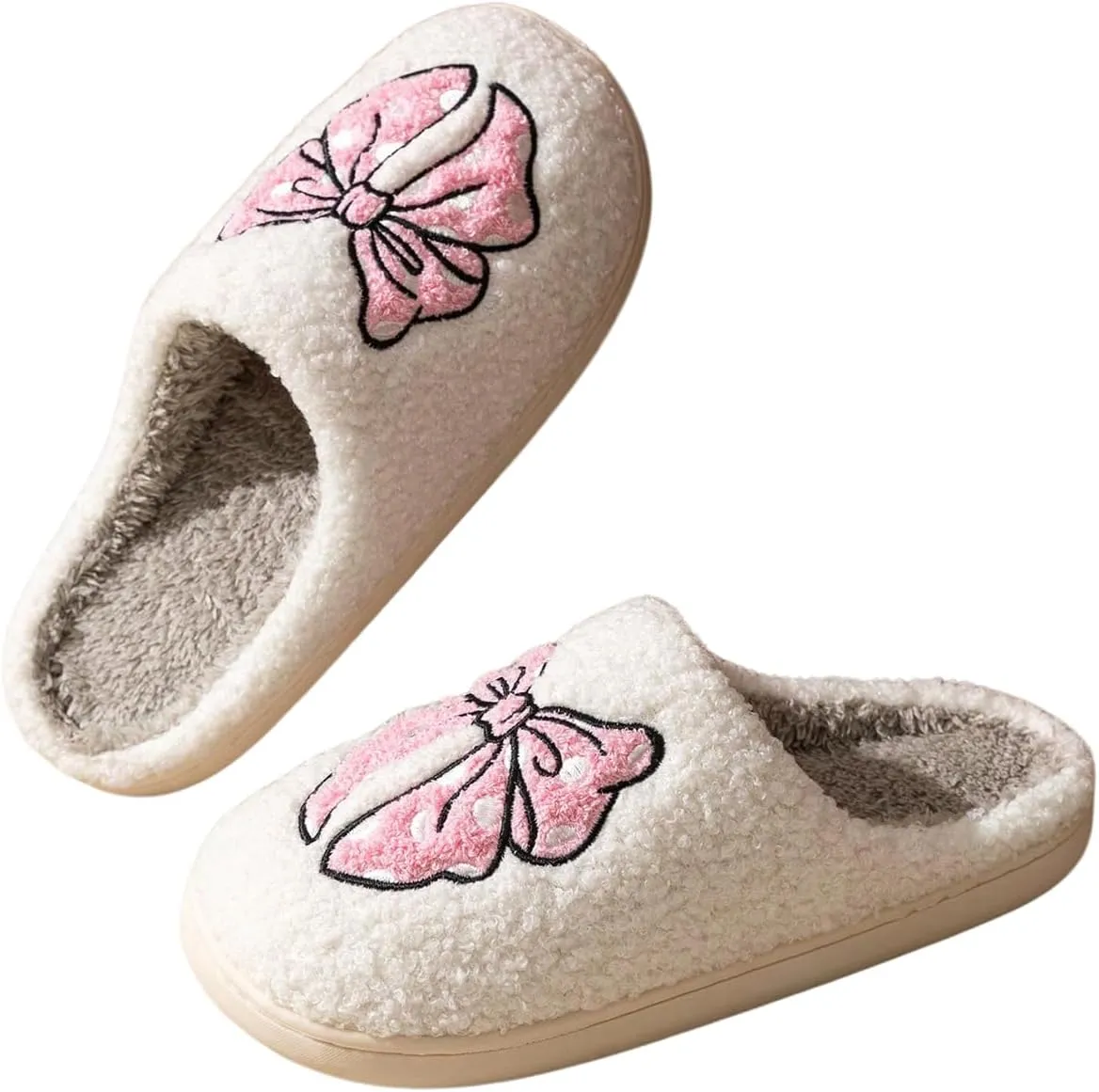 Verdusa Women's Bow Fuzzy Bedroom Slippers Warm Indoor Home Slipper Shoes